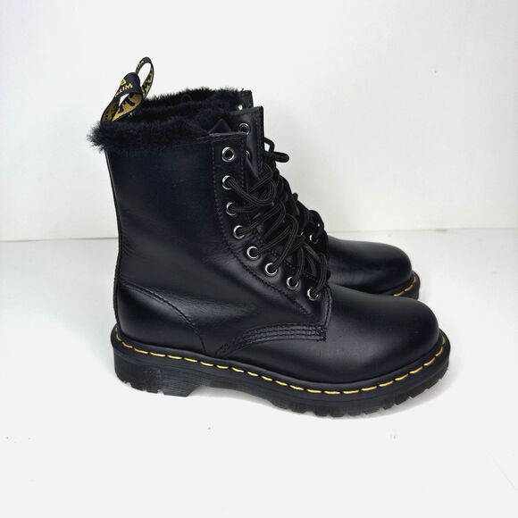Dr. Martens Womens 6 Faux Fur Lined Lace-Up Leather Boots Black 1460 Serena - Picture 4 of 9